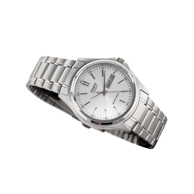 Casio Стандартная серия Серия платьев Отображение даты Водонепроницаемые Деловые повседневные Кварцевый механизм Ремешок из нержавеющей стали Мужские часы Серебристые MTP-1239D-7A