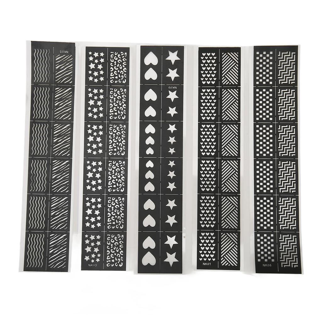 5 листов шаблонов для печати нейл-арта, разные узоры, полые наклейки для ногтей, штамповочные трафаретные пластины