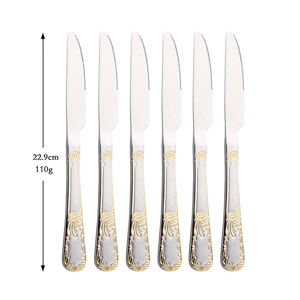 Винтажный западный золотой набор столовых приборов, набор обеденных ножей, золотая роскошная посуда, набор посуды с гравировкой