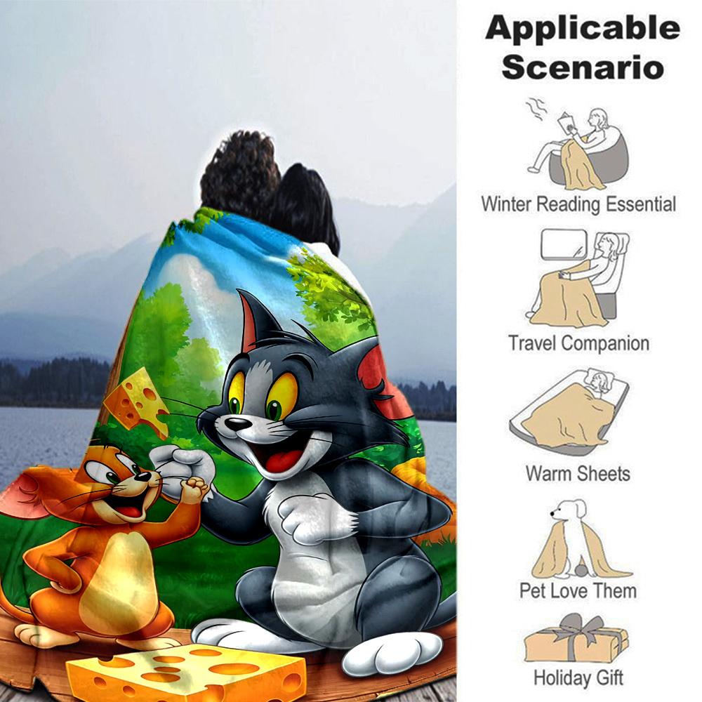 1pc Tom and Jerry Flannel Blanket Soft Warm Throw for Home, Office, Travel, All-Season Cozy Bedding GiftL1090