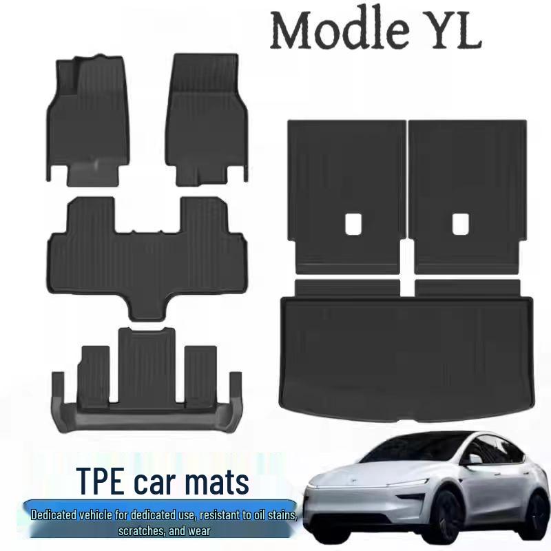 Комплект ковриков в салон и багажник Tesla Model Y с текстурой карбона из TPE - Модифицированные автомобильные аксессуары