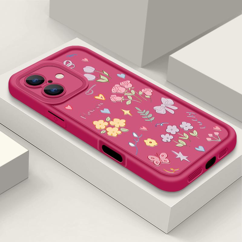 Ударопрочный чехол для телефона с мультяшным цветочным узором для iPhone 16 Pro Max 15 Pro 14 13 12 11 XS XR 8 7 силиконовый матовый TPU мягкий противоударный бампер