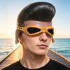 Винтажный образ рок-звезды Певец Латексная маска, Хэллоуин Рокерская маска на пол-лица Косплей Реквизит Вечеринка Костюм с париком-помпадур и Солнцезащитными очками, Ретро 1950-х