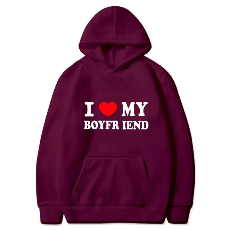Cross Border E-commerce Casual European Size I Love My Girlfriend Printed Hooded Sweatshirt Sports Gothic Winter Home Long Sleev