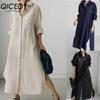 QICED Women's Casual Loose Turn-Down Collar Long Sleeve Shirt Dress