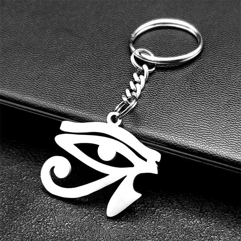 Stainless Steel Egyptian Eyes Key Chain for Women Men Statement Mythology Eye of Ra Horus Symbol Car Key Ring Jewelry