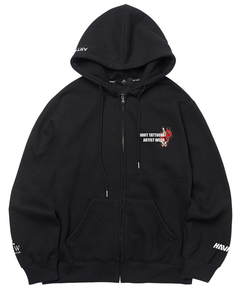 Artistwear [Atw X Havit] Худи на молнии 'Чосонский Череп'_Черный
