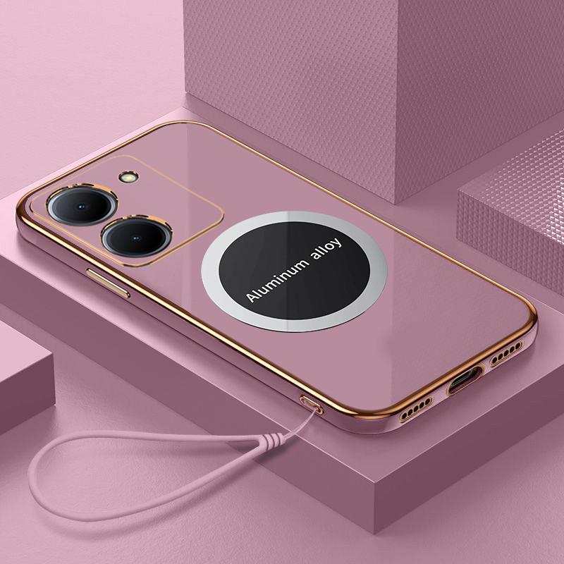 For Vivo Y36 5G Case Vivo Y27 5G Phone Case Luxury Square Plating Magnetic Attraction ShockProof Silicone Back Cover