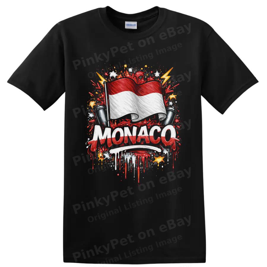 Monaco Flag T Shirt Red White Graffiti Paint Splatter Patriotic Graphic Tee