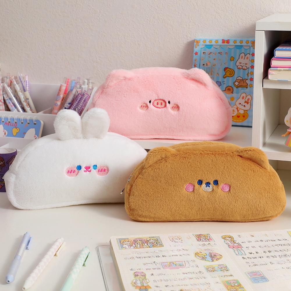 Plush Pencil Case Kawaii Pig Animals Large Capacity Pencils Bag Pen Case School Supplies Stationery Gift Kawaii Bag