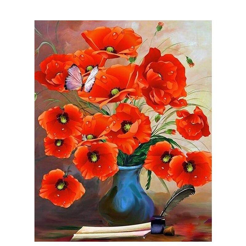Алмазная картина, полная дрель, круглые красные цветы для взрослых, детей, алмазная художественная вышивка, украшение дома