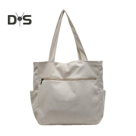 Женская вельветовая сумка-тоут, большая сумка на плечо, однотонная повседневная сумка-тоут с молнией и карманами для путешествий, занятий в спортзале, отпуска