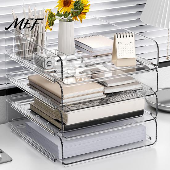 Desktop Ducument Organizer Clear Acrylic File Tray, 1/2/3/4/5 Tier Paper Storage Tray Box, Stackable Office Supplies Desk Rack Document Holder