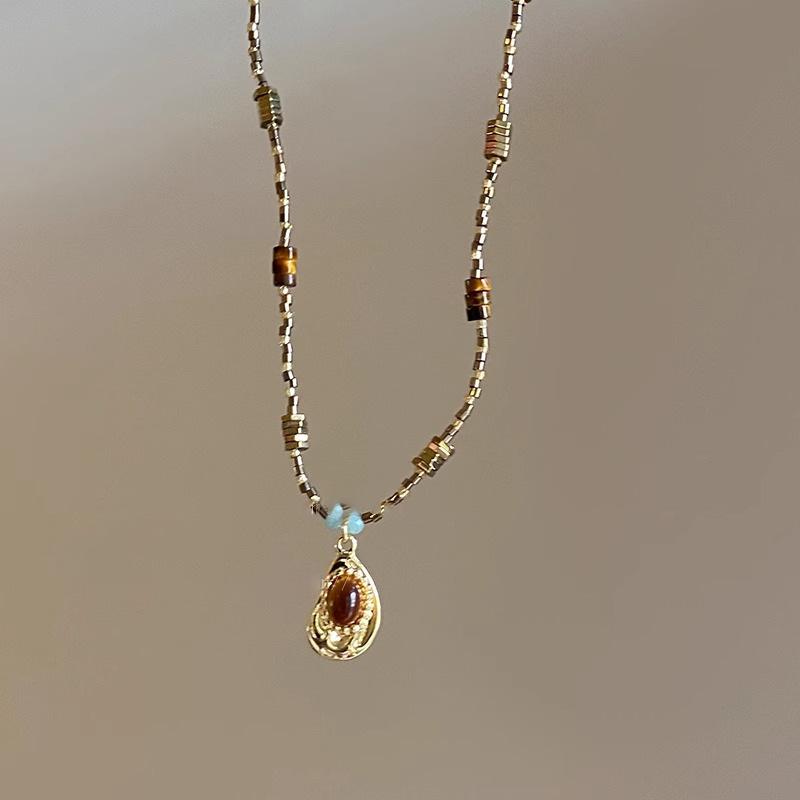 Melad Tiger Eye Stone Bead Stacked ожерелье для женщин High End свитер свитер цепочка для свитера новая взрывная цепочка на шею