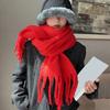 Women Winter Scarf Solid Color Lightweight Soft Warm Scarf with Tassel Trim Cold Weather Imitation Cashmere Scarf