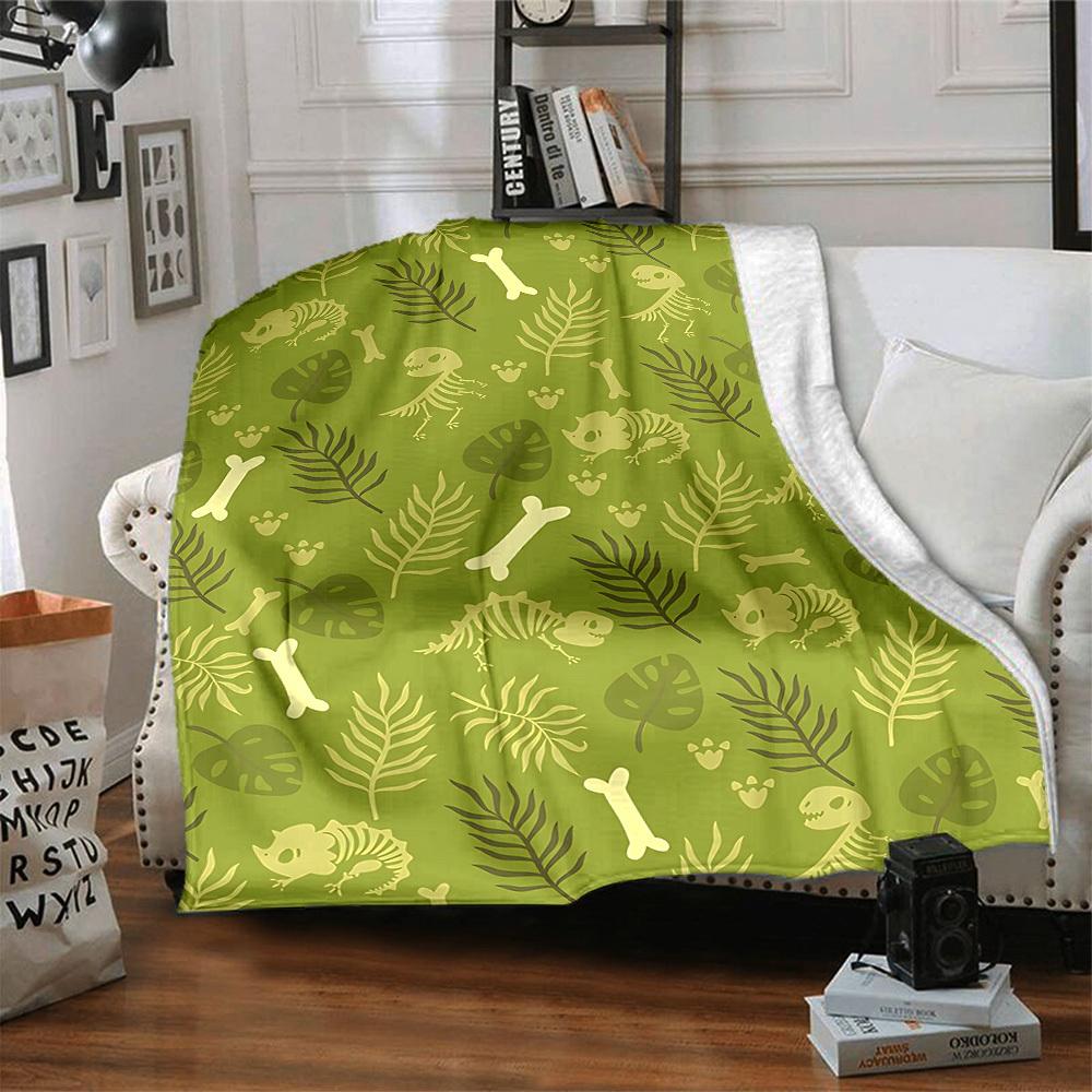 1pc Dinosaur Fossil Lightweight Flannel Blanket, Comfortable and Warm Blanket, for Office and Camping Sofa Bed, Livingroom079