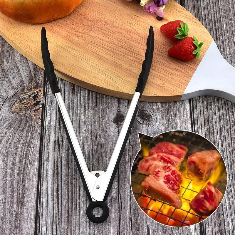 Silicone Nylon Stainless Steel Kitchen Tongs Barbecue Salad Food Clip Fruit Tongs Cooking Food Serving Tongs Kitchen Tools