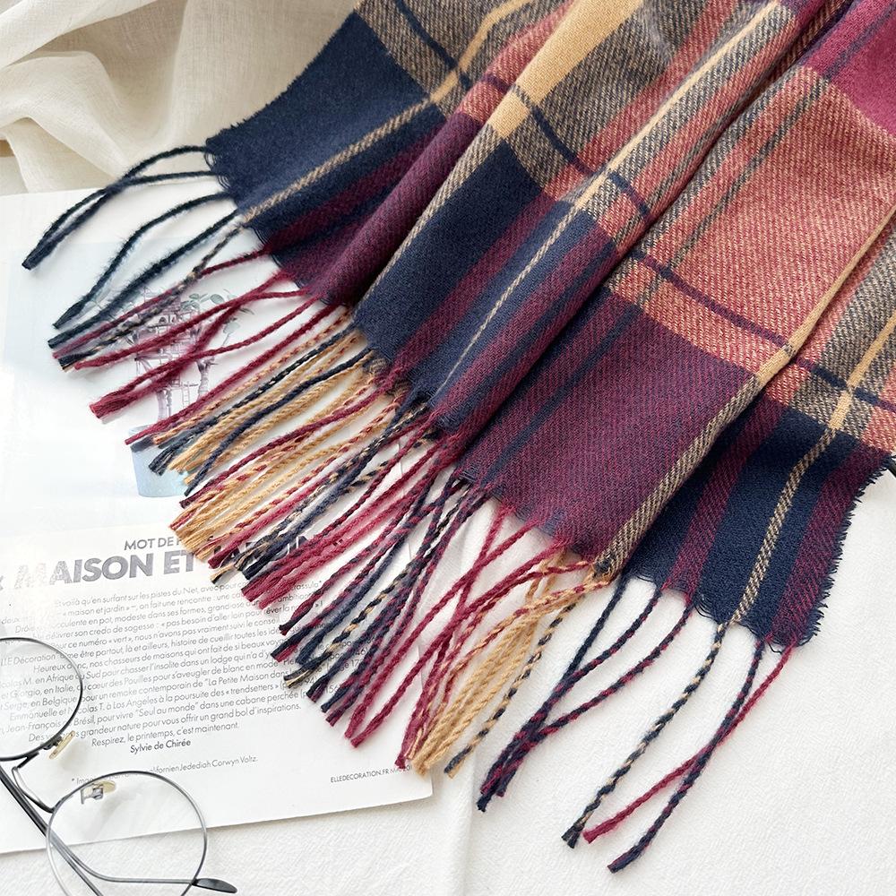 High End Imitation Cashmere Plaid Scarf Versatile and Warm In Winter  Women's Neck Scarf  Fringed Shawl