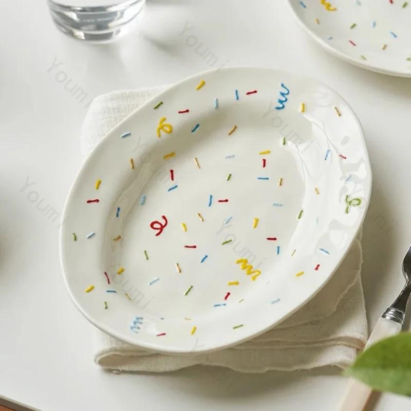 Милые круглые рельефные керамические тарелки для суши высокого класса, вкусные миски для рамена, бытовая креативная тарелка для рыбы, изысканная столовая посуда