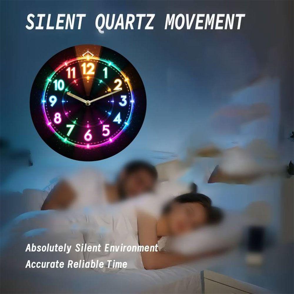 Silent Wall Clock 2D Flat Electronic Color Clock Retro Wooden Alarm Clock  Home and Office Dcor