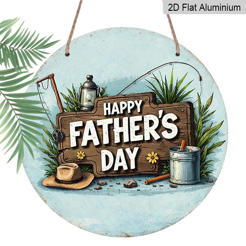 2D Flat, 1pc 7.87x7.87 Inch Round Sign, "Happy Father's Day" Vintage Decorative Plaque, Vintage Fishing-themed Decorative Sign, Suitable for