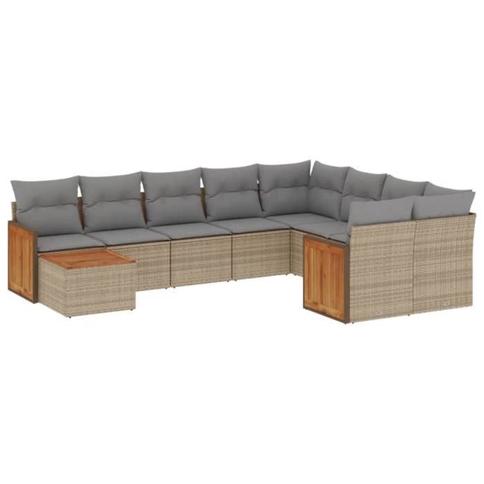 VidaXL Salon de Jardin avec Coussins 10 pcs, Canapés de Terrasse, Ensemble de Meubles de Patio, Mobilier d'Extérieur, Beige 3227998