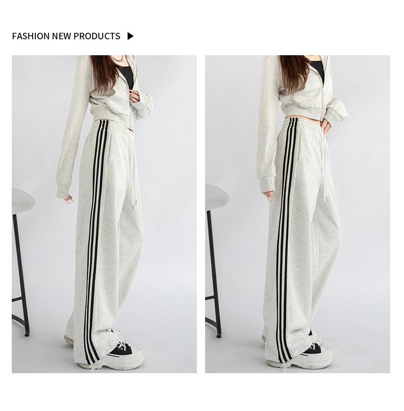2024 Женские осенние свободные спортивные штаны прямого кроя с модной боковой полосой