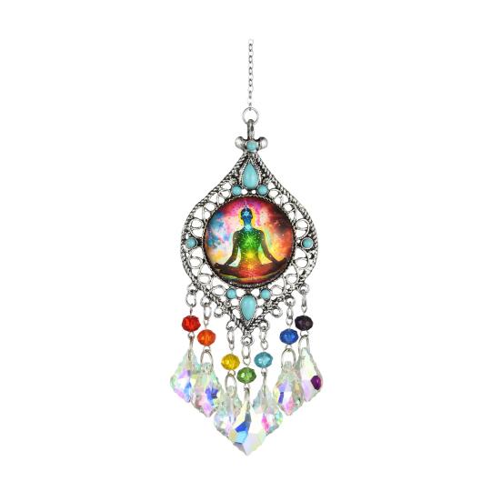Chakra Sun Catcher Handcrafted Faux Crystal Suncatcher Zen-Inspired Prism Hanging Decoration for Home Window Yoga Practitioners