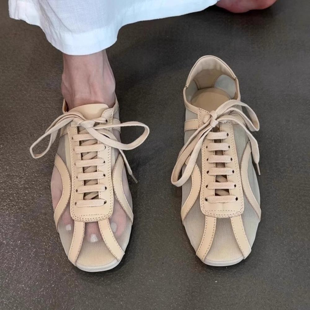 Модная немецкая тренировочная обувь Женская 2025 Летняя Плоская На шнуровке Обувь Форреста Гампа Женская Натуральная кожа Сетчатая вентиляция Кроссовки