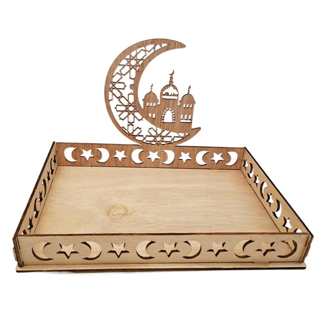 Ид Мубарак Деревянный поднос для еды Украшение Исламская мусульманская вечеринка Украшение для дома 2022 Рамадан Карим Подарки Принадлежности для Ид аль-Адха ADM