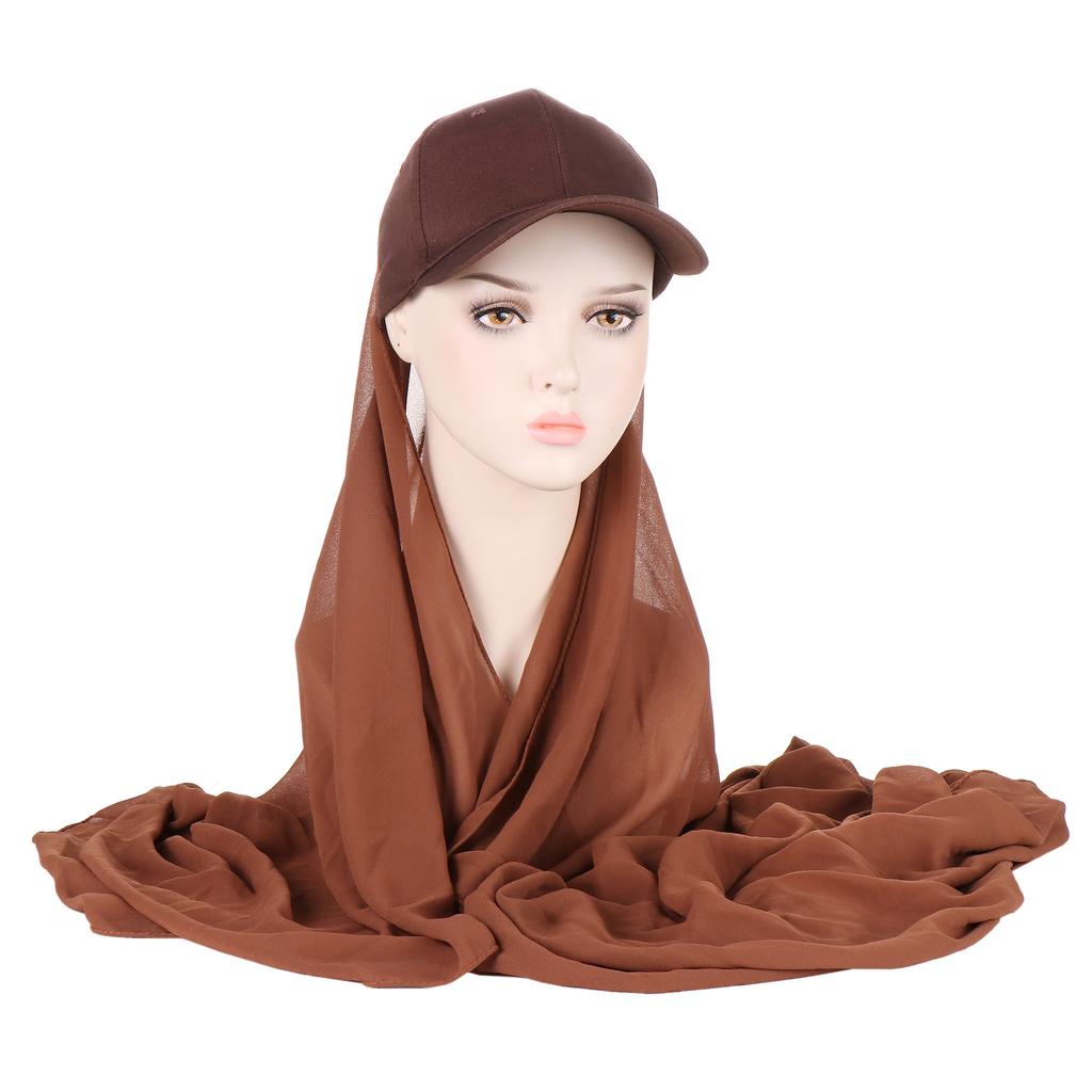 New Fashion Solid Color Scarf Cotton Baseball Cap Integrated Scarf Hat Muslim Hijab
