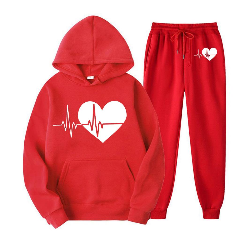 Женский повседневный свободный пуловер с длинными рукавами, толстовка с капюшоном на шнурке и принтом «День святого Валентина», из двух частей