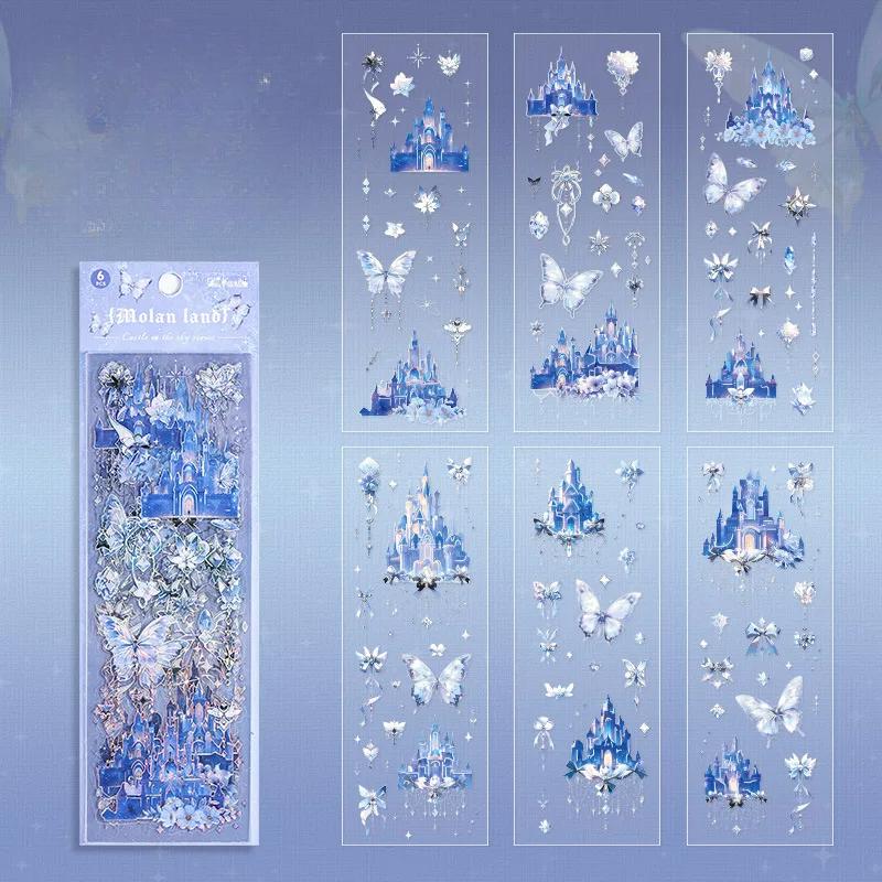 6 Sheets Long Strip Stickers Sky Castle Decorative Diary Album Scrapbooking Handmade DIY Junk Journal Supplies
