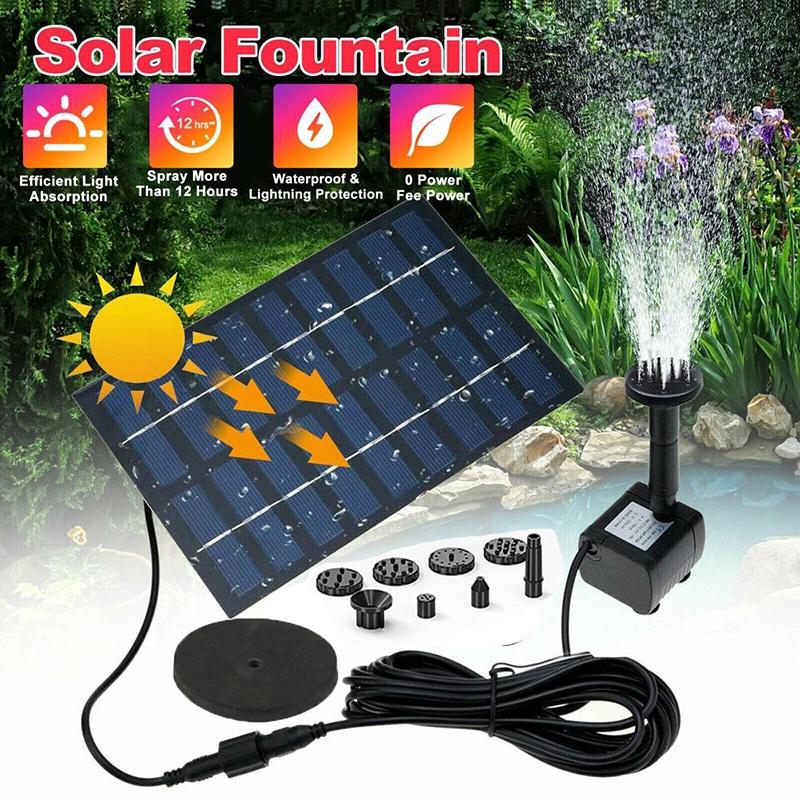 2.5W Solar Fountain Pump with 6Nozzles and 4ft Water Pipe Solar Powered Pump for Bird Bath Pond Garden Tool