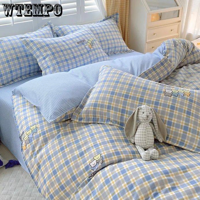 WTEMPO Комплект постельного белья Four Seasons из смеси хлопка, благоприятной для кожи, из четырех частей, простыни с принтом, комплект стеганого одеяла для дома, двуспальный комплект постельного белья