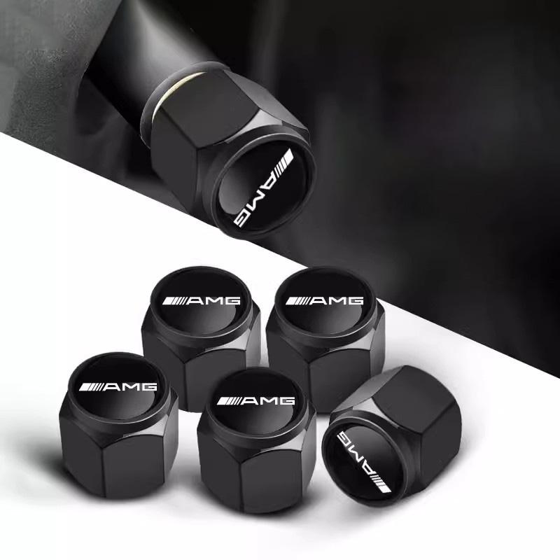 CQU1 5pcs Car Tire Stem Valve Caps Dustproof Caps Cover For Mercedes Benz AMG W203 W206 W220 W205 W211 W212 W201 W210 W108 W168