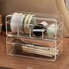 Clear Acrylic Powder Puff Layered Storage Box Dressing Table Cosmetic Powder Puff Finishing Grid Box Desktop Drawer Storage Box