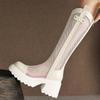 Thin Thick-soled Boots Women's Leather Mesh Muffin and Knee Cool Boots 2025 New Summer Hollow High-heeled High Boots