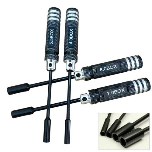 LinsyRC 4-Pack RC Radio Control Repair Tools: 4.0mm, 5.5mm, 7.0mm, and 8.0mm Hex Nut Driver and Screwdriver Set for RC FPV Models, Cars, Boats, and Ai