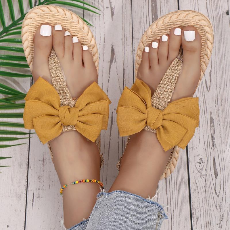 Женские летние сандалии на веревочной подошве из конопли, модные тенденции, розовые сандалии с бантом из бисера в помещении и на открытом воздухе
