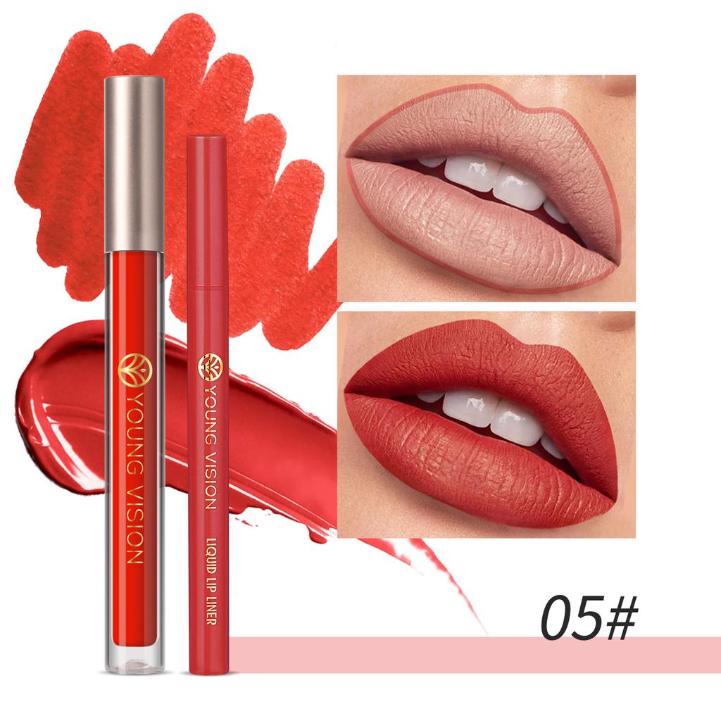 YOUNG VISION Lip Glaze + Lip Liner 2 Sets of Lip Liner Are Not Easy To Stick Cup Lip Glaze