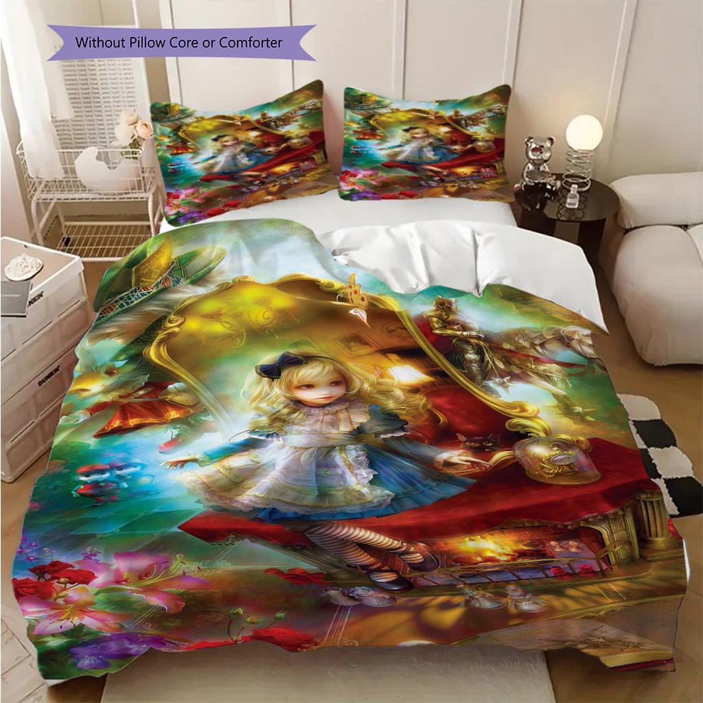 Whimsical Rabbit Timekeeper Three-piece set (1 * duvet cover + 2 * pillowcase, without core) 2D Flat Duvet cover and pillowcase Soft and comfortable
