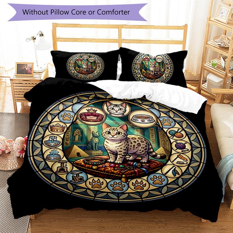 Royal Cat Kingdom Pattern Bedding,Quilt Set Quilt Cover Pillowcase Home Birthday Gift (1*duvet cover+2*pillowcase,without core)