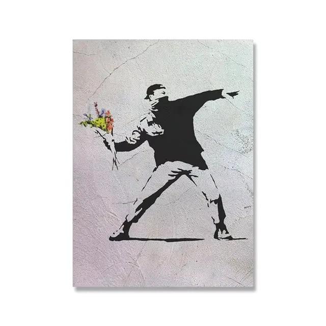 Graffiti Artwork Canvas Painting Prints Wall Art Pictures Girl with Red Balloon Black White Posters Nordic Home Decor