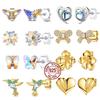 Original 925 Sterling Silver Stud Earrings Moonstone Heart Crystal Butterfly Gold Bowknot Earrings For Women Exquisite Jewelry