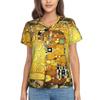 Gustav Klimt T Shirt The Kiss Hip Hop T-Shirts Women V Neck Basic Tops 2024 Beach Short Sleeve Pattern Clothes