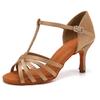 Women Latin Dance Shoe Satin Sandal Ladies Latin Dancing Shoes 8.5cm Heel High Heel Soft Sole T Bar Indoor