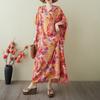 2025 Summer Plus Size Dress Women Casual V-Neck Vintage Shirt Dress Loose Basic Printing Dress