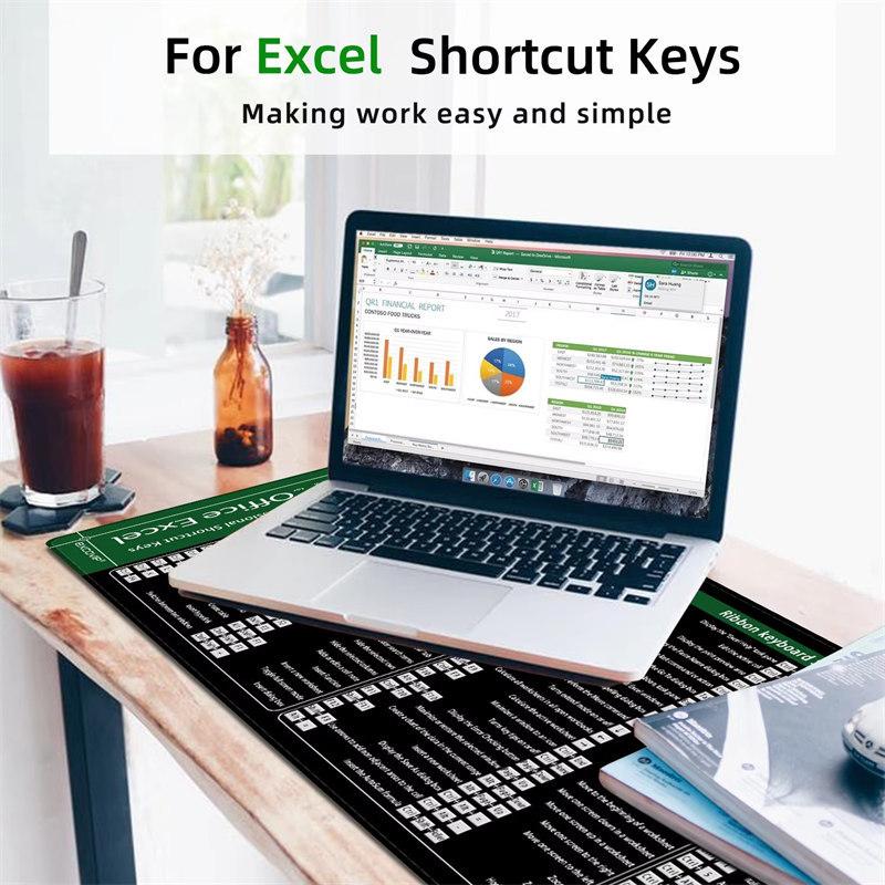 Коврик для мыши Excel Shortcuts, большой, расширенный, для офисного компьютерного стола, большой коврик для клавиатуры с прошитым краем, нескользящая основа