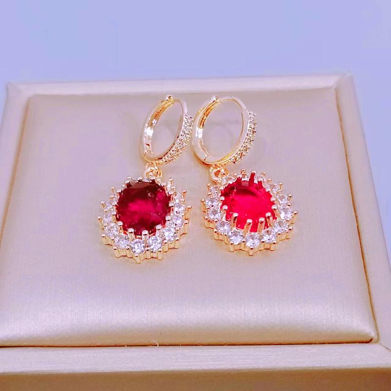 Новые корейские модные красные овальные серьги с цирконием для женщин, модные серьги золотого цвета, ювелирные изделия, аксессуары для вечеринок